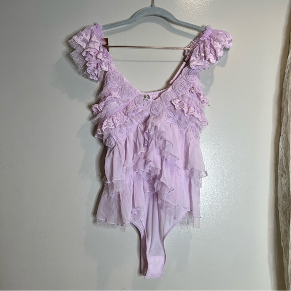 Free People Intimately All Dolled Up Tiered Ruffles Rosettes Bodysuit - Picture 5 of 8